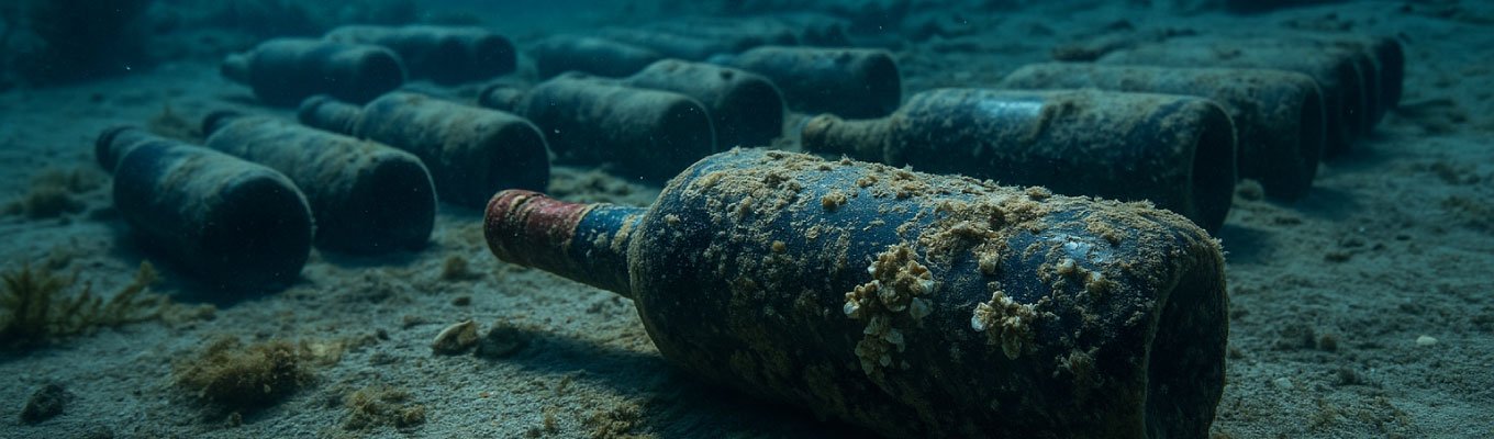 Vinhos sendo envelhecidos no fundo do mar